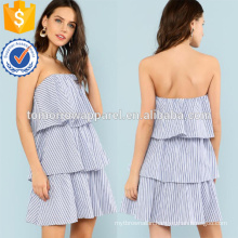 Blue Pinstripe Ruffle Layered Tube Dress OEM/ODM Manufacture Wholesale Fashion Women Apparel (TA7101D)